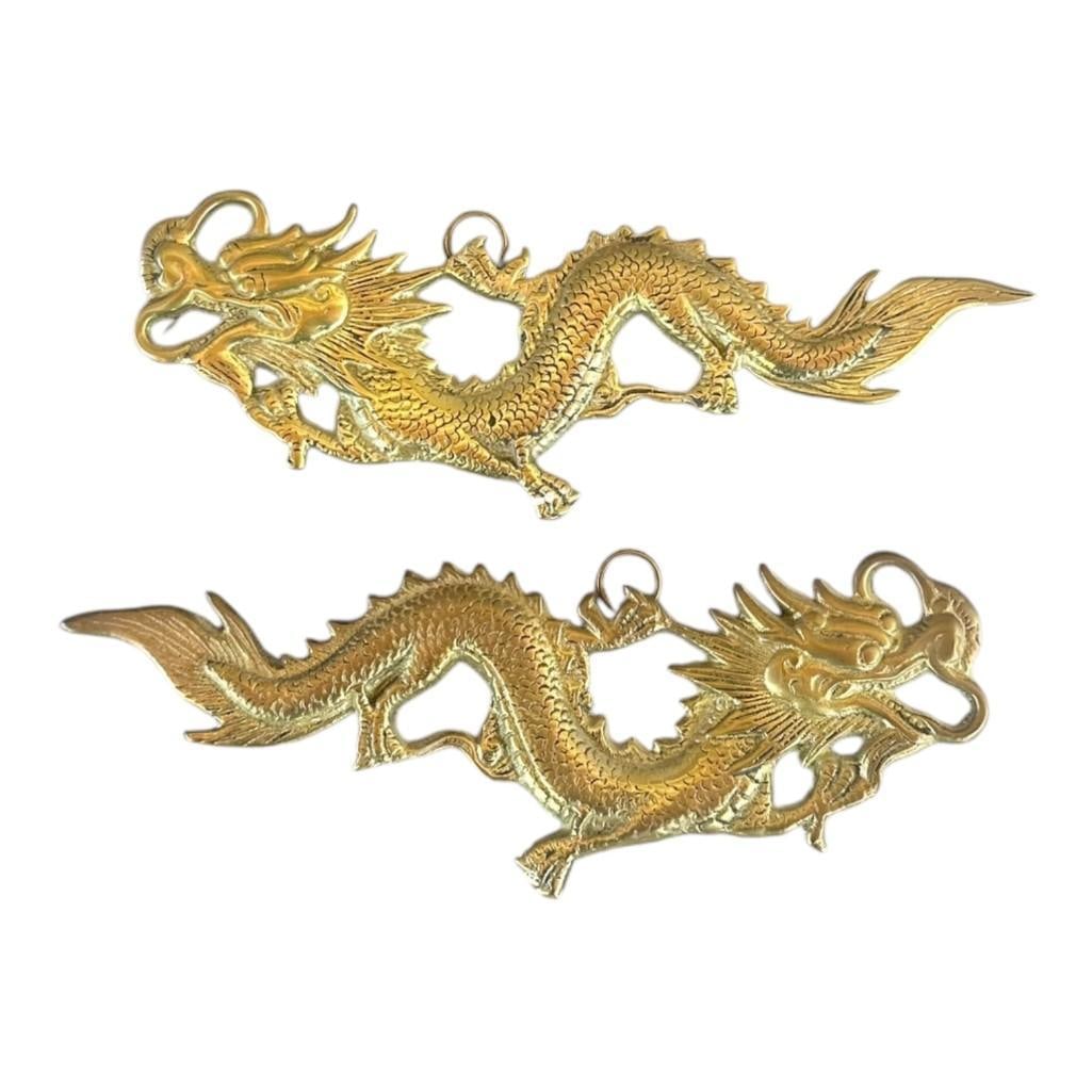 NO RESERVE-Vintage Pair of Brass Chinese Dragons Wall Decor (1 of 5)