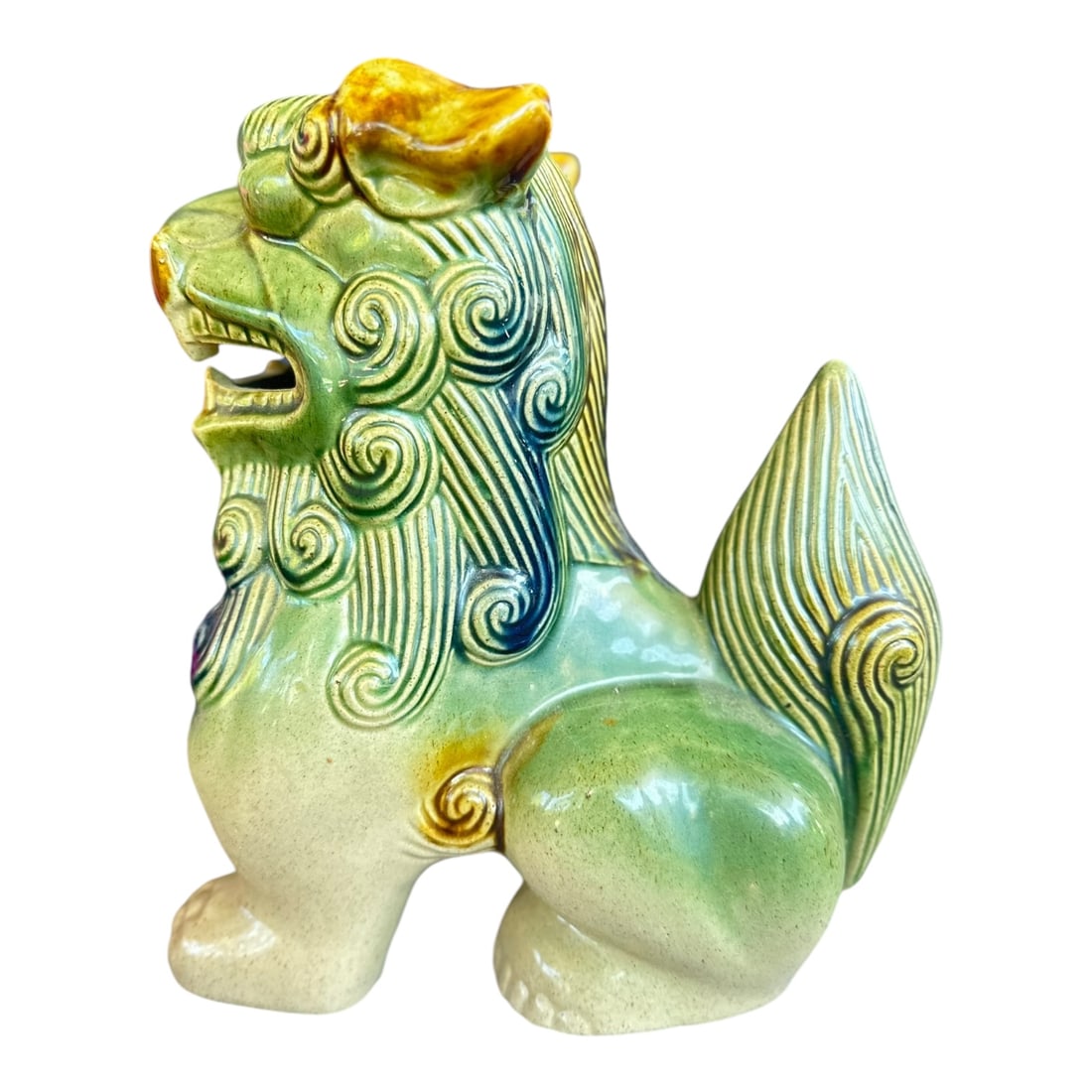 NO RESERVE-Antique Chinese Ceramic Foo Dog Status, Tri Color Glaze (1 of 5)