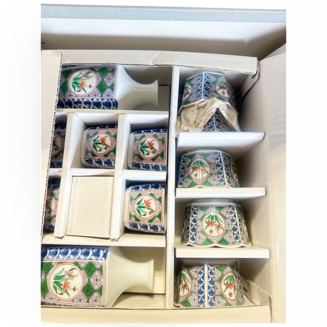 NO RESERVE- Vintage Japanese Kutani Porcelain Sake Set , Hand-Painted in Original Box (1 of 7)