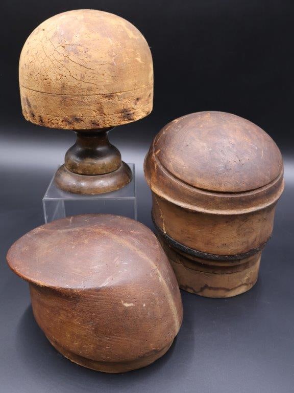 Trio Antique Wood Millinery Hat Blocks Molds (1 of 20)