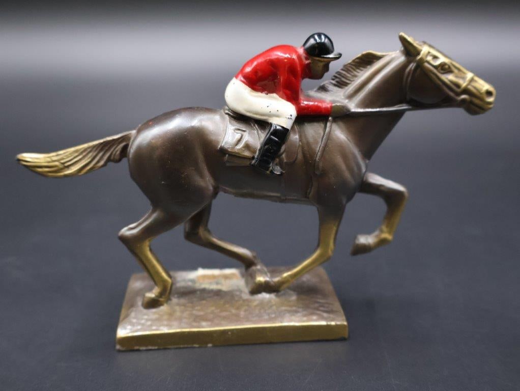 Antique K & O Jockey on Race Horse Paper Weight: Approx 3x5.5 inches, Please see all pictures for condition one ear is chipped