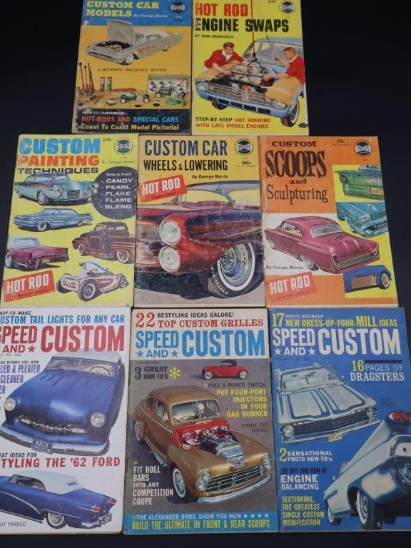 Collection Vintage Custom Hot Rod Magazines: with SpotLite Custom Car Models by George Barris, Hot Rod Engine Swaps by Don Francisco, Custom Painting and Car Wheels Lowering both by G Barris, and more