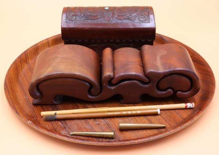Wood Jewelry Puzzle Box, Engraved Box, Tray and Art Brush (1 of 12)