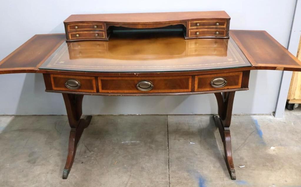 Antique Leather Top desk with Drop Leaf Sides and Removable Top Drawers Organizer (1 of 20)
