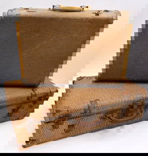 Two Vintage Suitcases, One Woven Wicker: Please see all photos for condition, great accent suitcases, one woven wicker outer in overall great shope, only minor damage