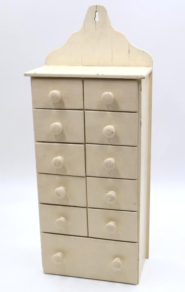 Painted Wood Many Drawer Wall Hanger (1 of 9)