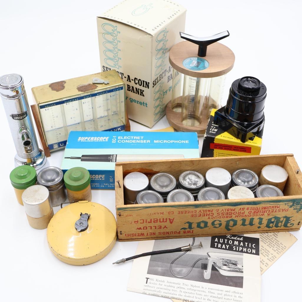 Collection of Vintage Banks, Microphone, and Film Canisters (1 of 17)