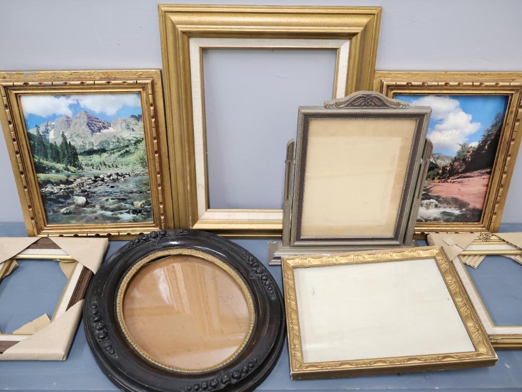 Collection of Vintage Frames: Two include prints, but are slightly warped