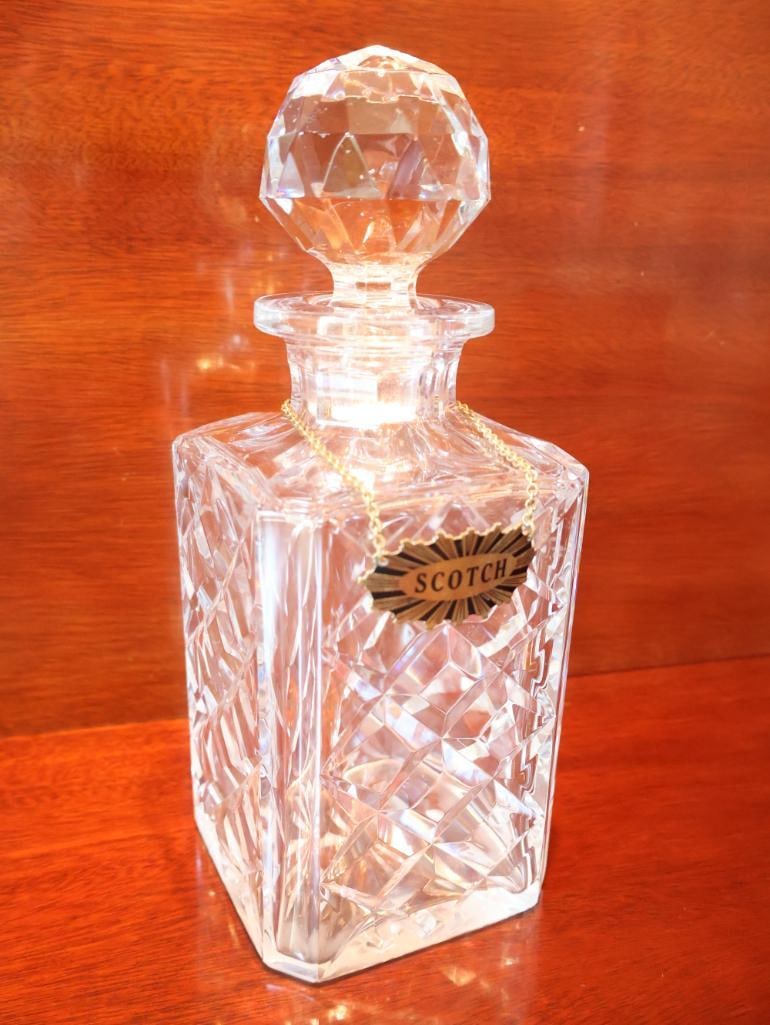 Vintage Signed Lambert Crystal Decanter with 'Scotch' Brass Liquor Tag (1 of 14)