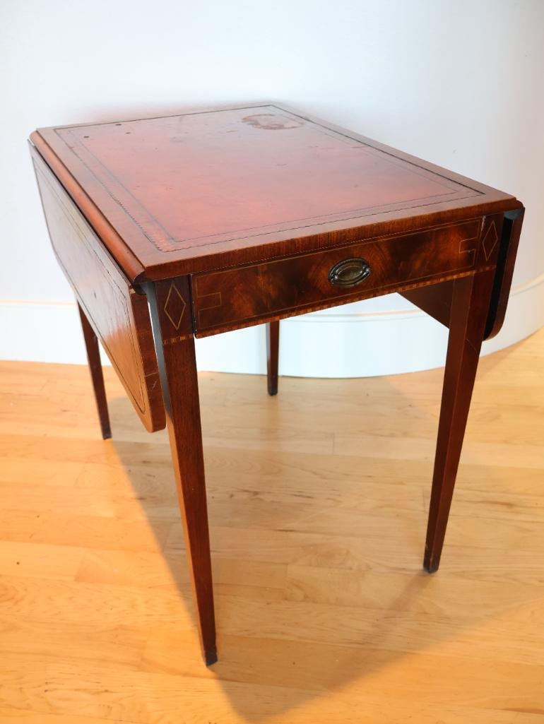 Vintage Leather Top Side Table: Commonly used as writing desks or side tables and are known for their elegant and classic appearance. The leather top adds a touch of sophistication. Please view all photos for condition.