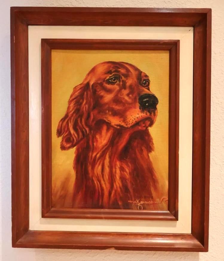 Signed and Framed Dog Portrait: Please view all photos for measurements and condition.