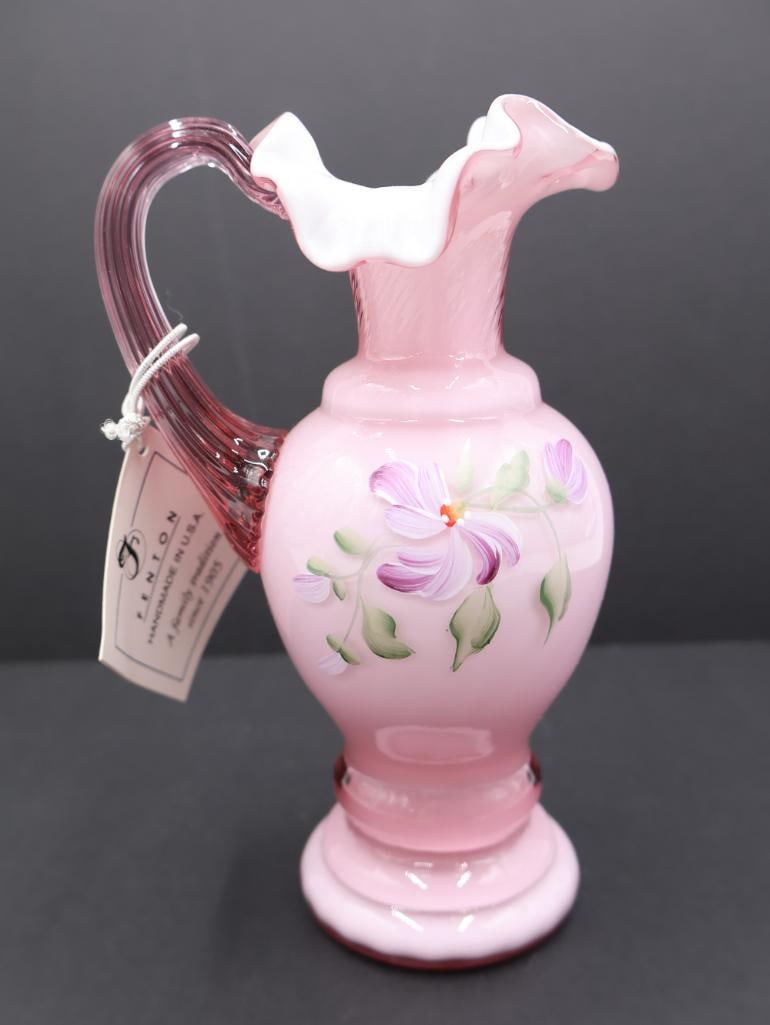 Fenton Hand Painted Signed Asters on Dusty Rose Overlay Pitcher (1 of 6)