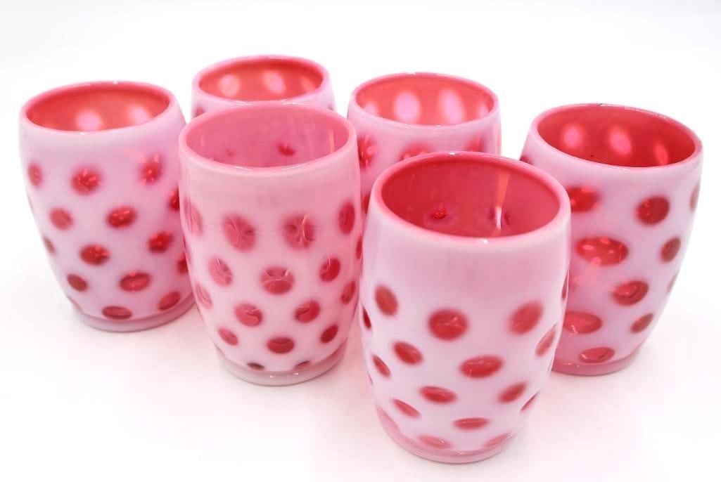 Fenton Set of Six Coin Dot Cranberry Opalescent Tumblers (1 of 12)
