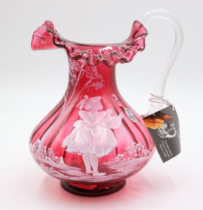 Fenton Hand Painted Signed Mary Gregory Cranberry Pitcher (1 of 7)
