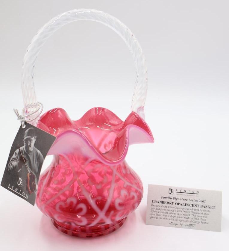 Fenton Family Signature Series Cranberry Opalescent Basket (1 of 9)