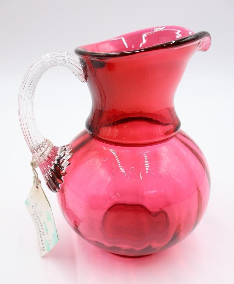 Fenton Country Cranberry Glass Pitcher with Clear Handle (1 of 6)