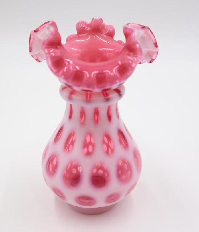 Fenton Cranberry Opalescent Coin Dot Ruffled Edge Vase (1 of 5)