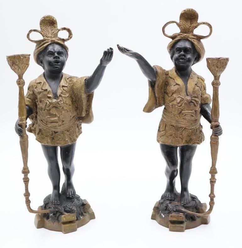 Pair of Vintage Blackamoor Bronze Figural Mantle Candle Holders (1 of 20)