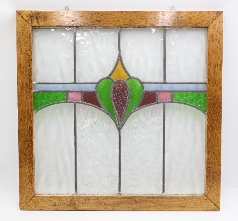 Arts & Crafts Bud Trio Wood Frame Stained Glass Window (1 of 10)