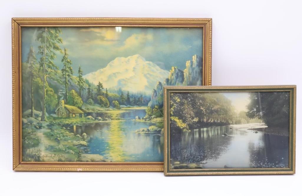 Vintage Framed Lake Scenes, Including Colored Photo (1 of 10)