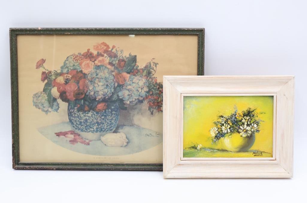 Vintage Framed Floral Art, One Print and One Painting (1 of 10)