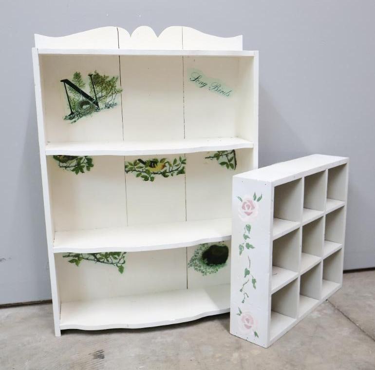 Hand painted white wooden display shelves (1 of 8)