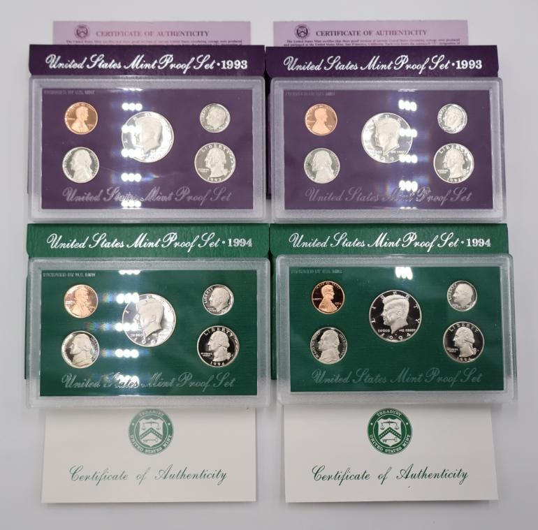 Four United States Mint proof sets from 1993 and 1994 (1 of 5)