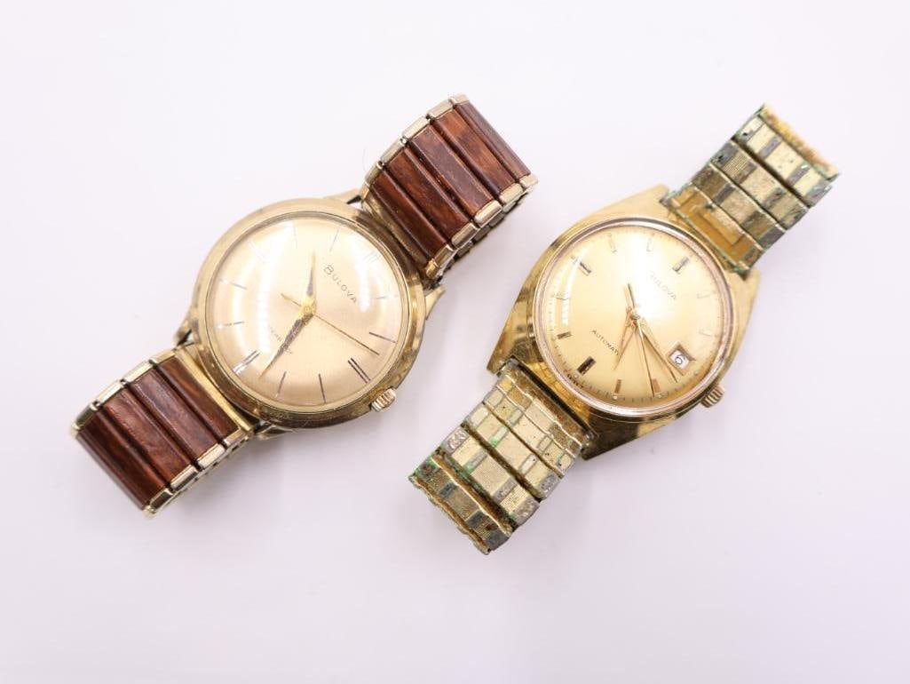 Two Vintage Rolled Gold Bulova Men's Wrist Watches - 2