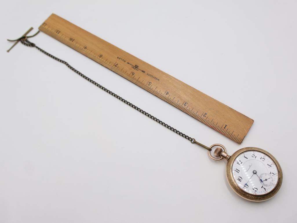 Antique Hamilton railroad-grade open-face pocket watch with Baseball Bat Ornate Chain - 4