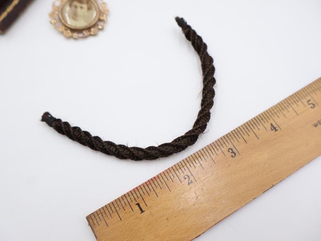 Victorian-era Hairwork Chain, a Picture Pin, and a Vintage Tintype Photo - 7