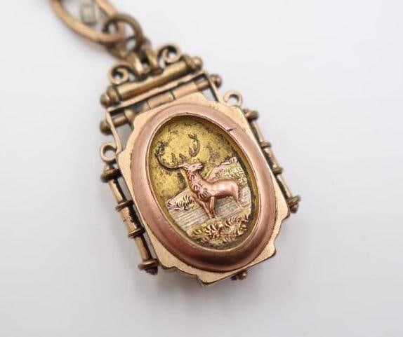 Antique Victorian gold-filled locket and chain featuring a deer motif - 4