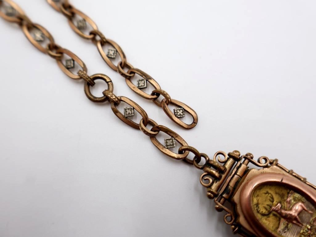 Antique Victorian gold-filled locket and chain featuring a deer motif - 7