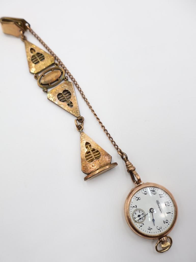 Antique Golld Gold Ladies Hampden "Molly Stark" gold filled and a matching chatelaine - 2