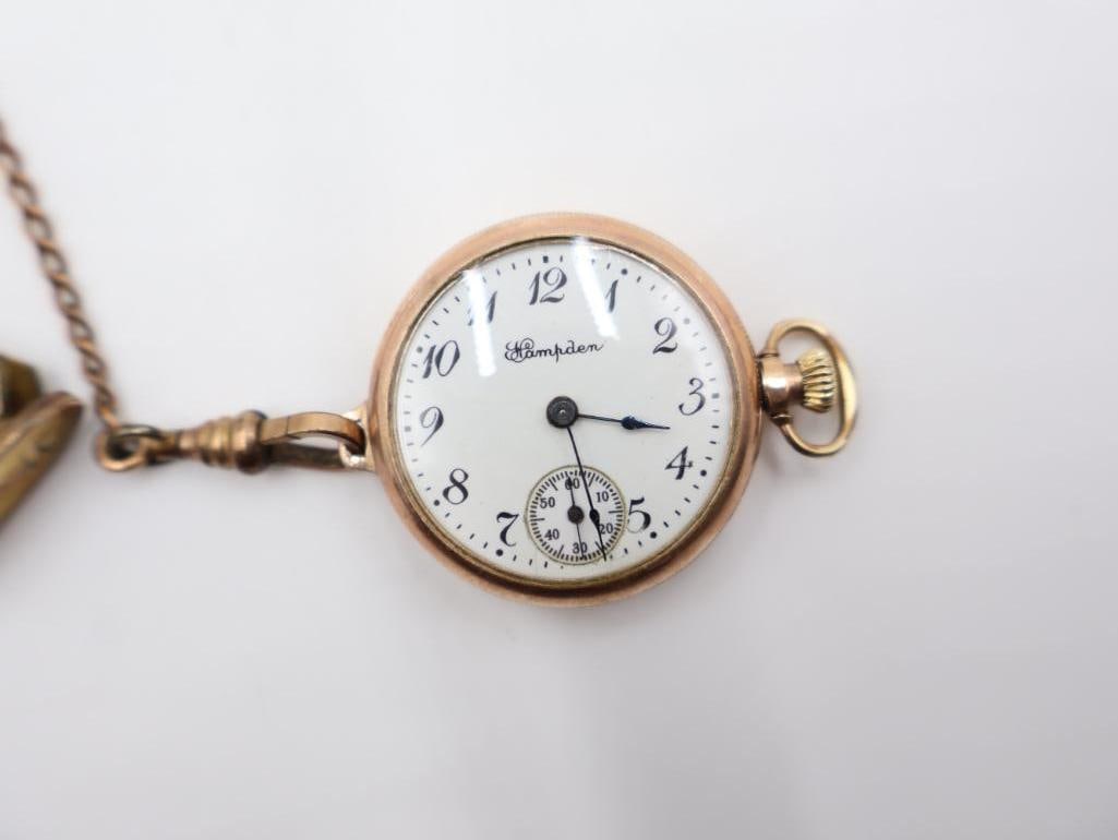 Antique Golld Gold Ladies Hampden "Molly Stark" gold filled and a matching chatelaine - 4