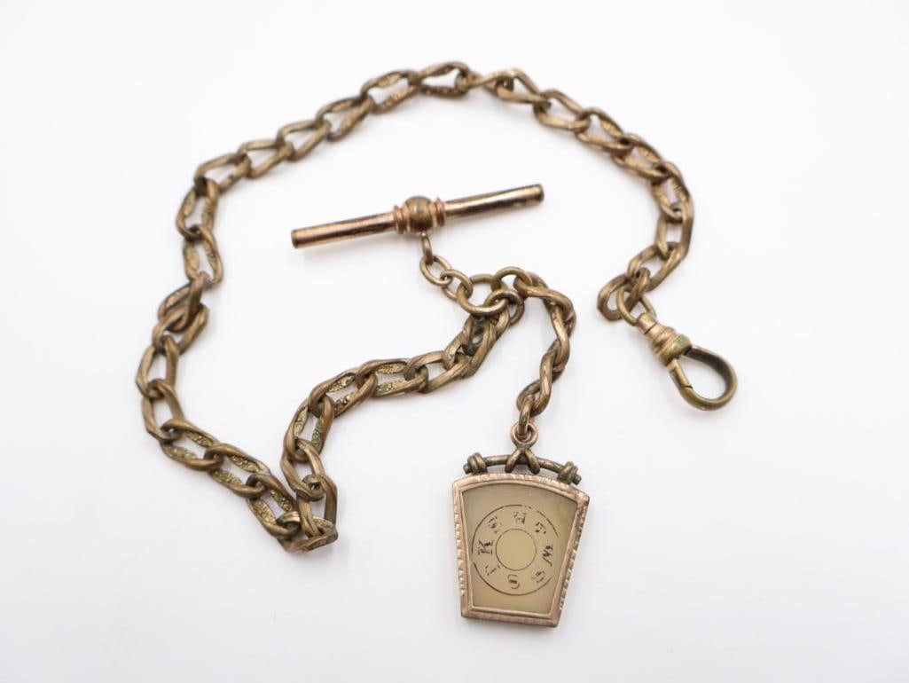 Antique Victorian-era Agate Masonic watch fob with a chain and T-bar - 2