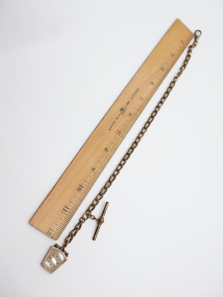 Antique Victorian-era Agate Masonic watch fob with a chain and T-bar - 3