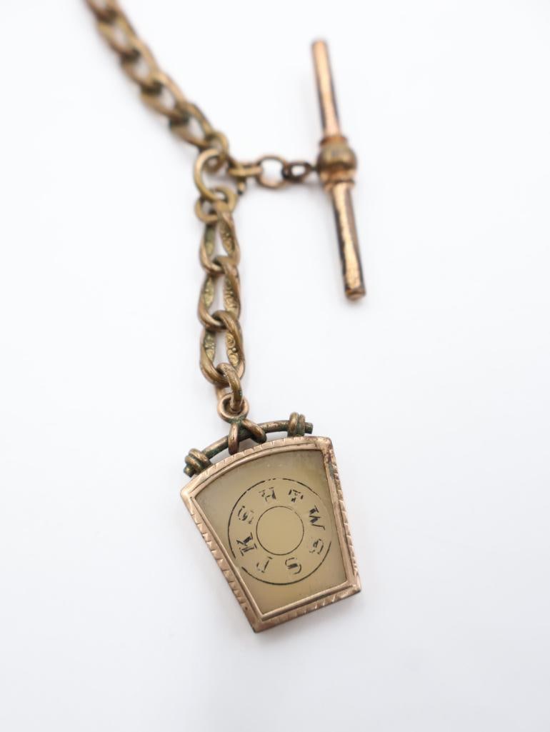 Antique Victorian-era Agate Masonic watch fob with a chain and T-bar - 4