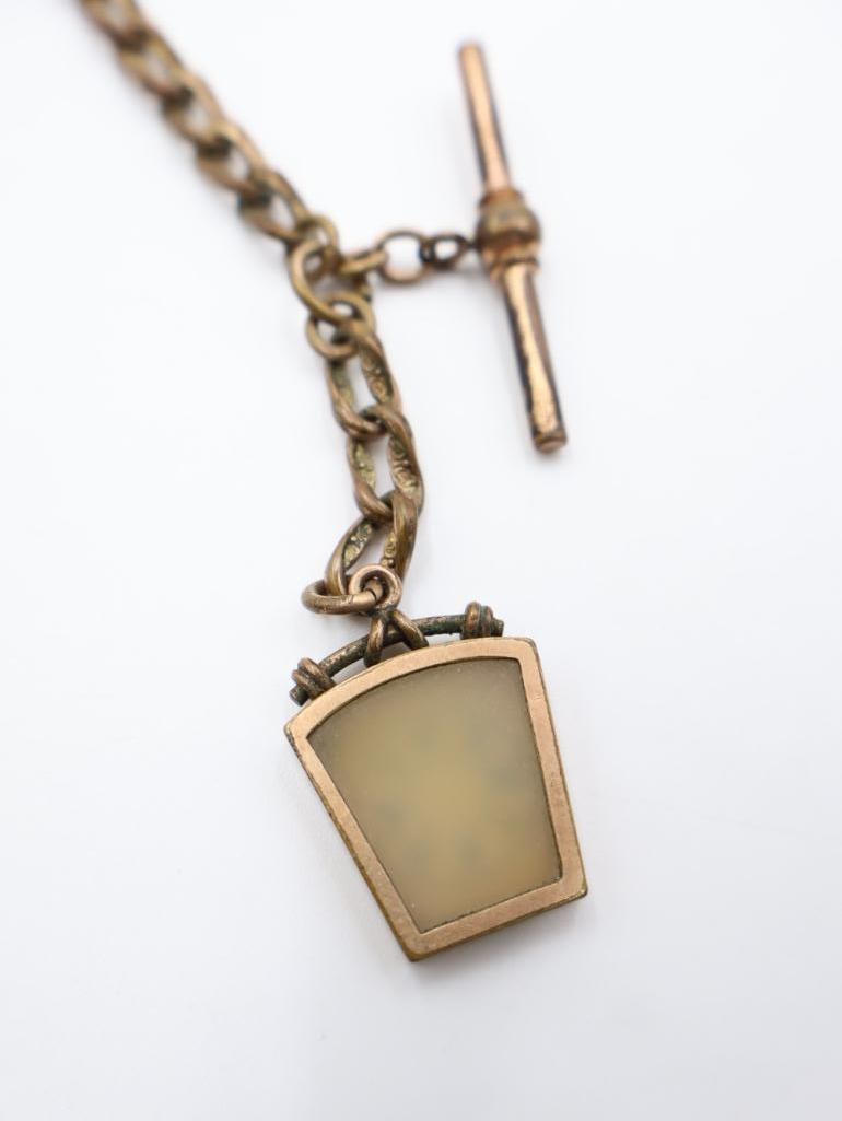 Antique Victorian-era Agate Masonic watch fob with a chain and T-bar - 5