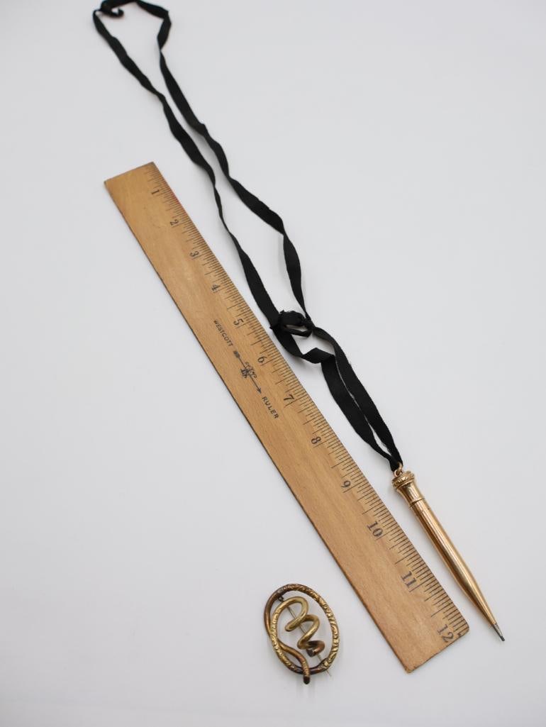 Vintage gold-filled mechanical pencil and antique Victorian gold-filled love knot brooch - 3
