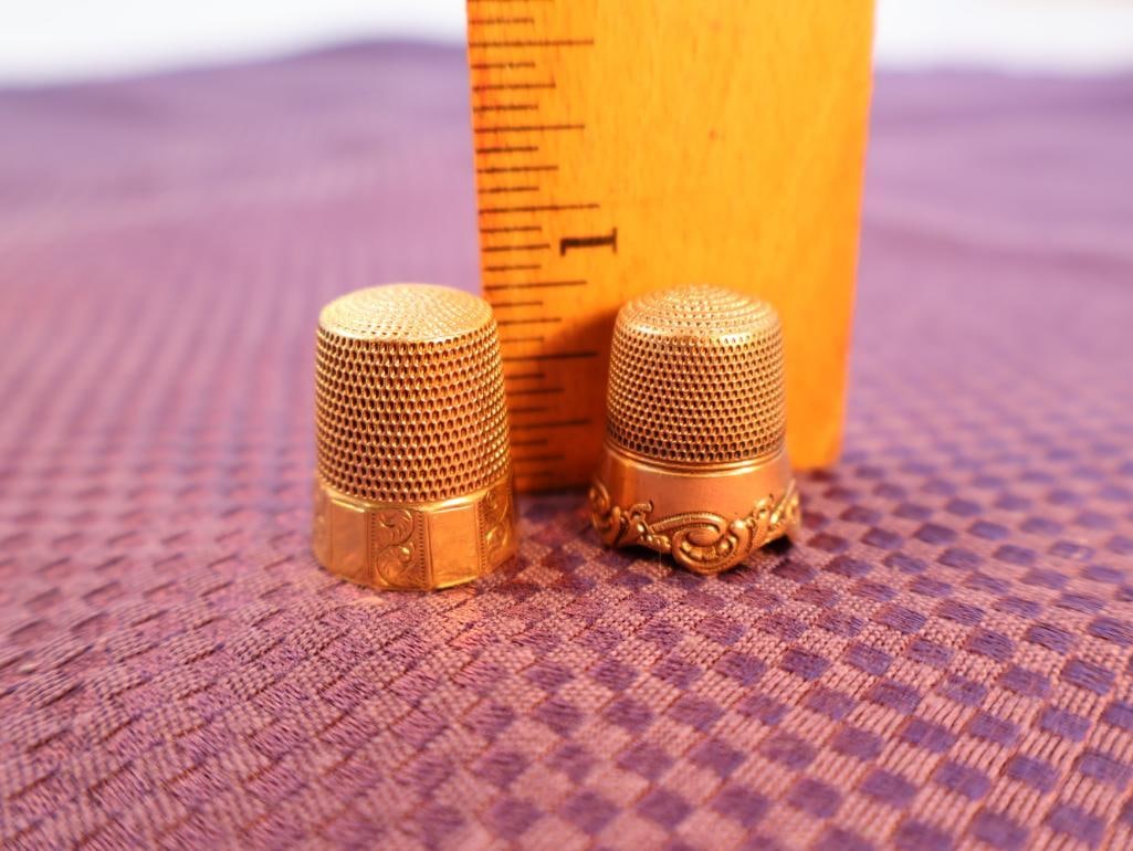 Antique gold thimbles, likely from the Victorian era circa 1880s - 2