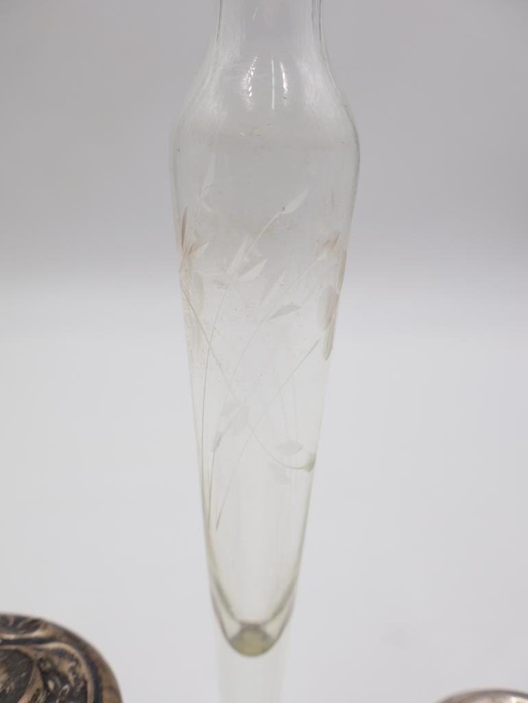 Vintage Sterling Silver Lidded Vanity Jar and Sterling Weighted Vase and Candlestick - 4