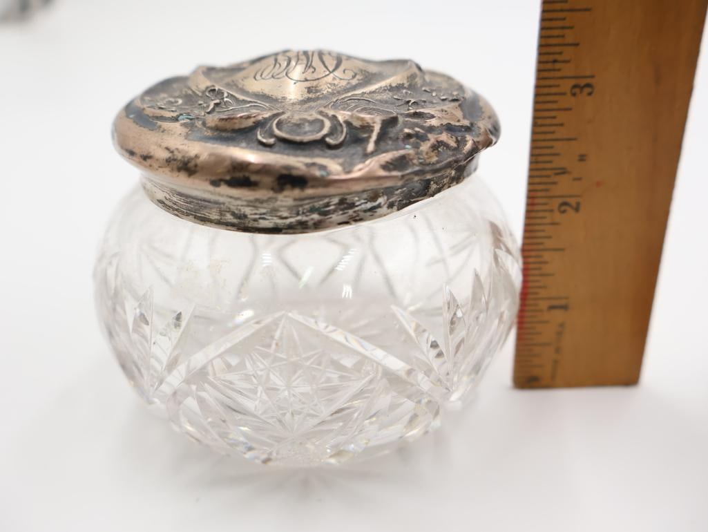 Vintage Sterling Silver Lidded Vanity Jar and Sterling Weighted Vase and Candlestick - 7