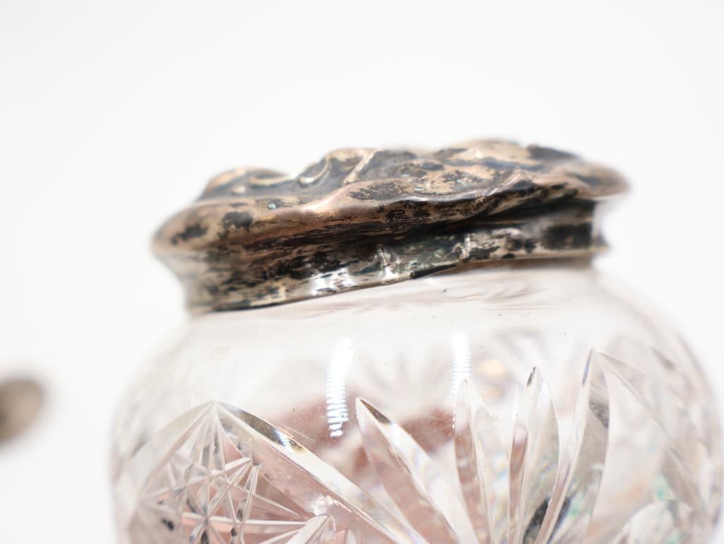 Vintage Sterling Silver Lidded Vanity Jar and Sterling Weighted Vase and Candlestick - 9