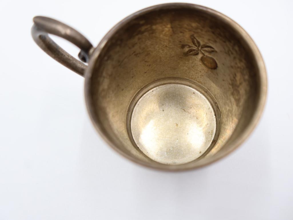 Antique Sterling Silver items includes a small cup with a saucer, a button hook, and a shoehorn - 10