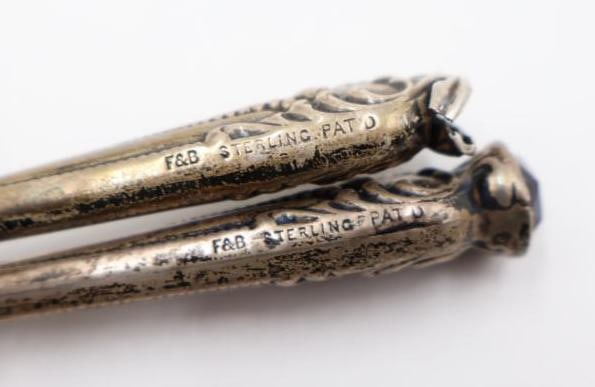 Antique Sterling Silver items includes a small cup with a saucer, a button hook, and a shoehorn - 4