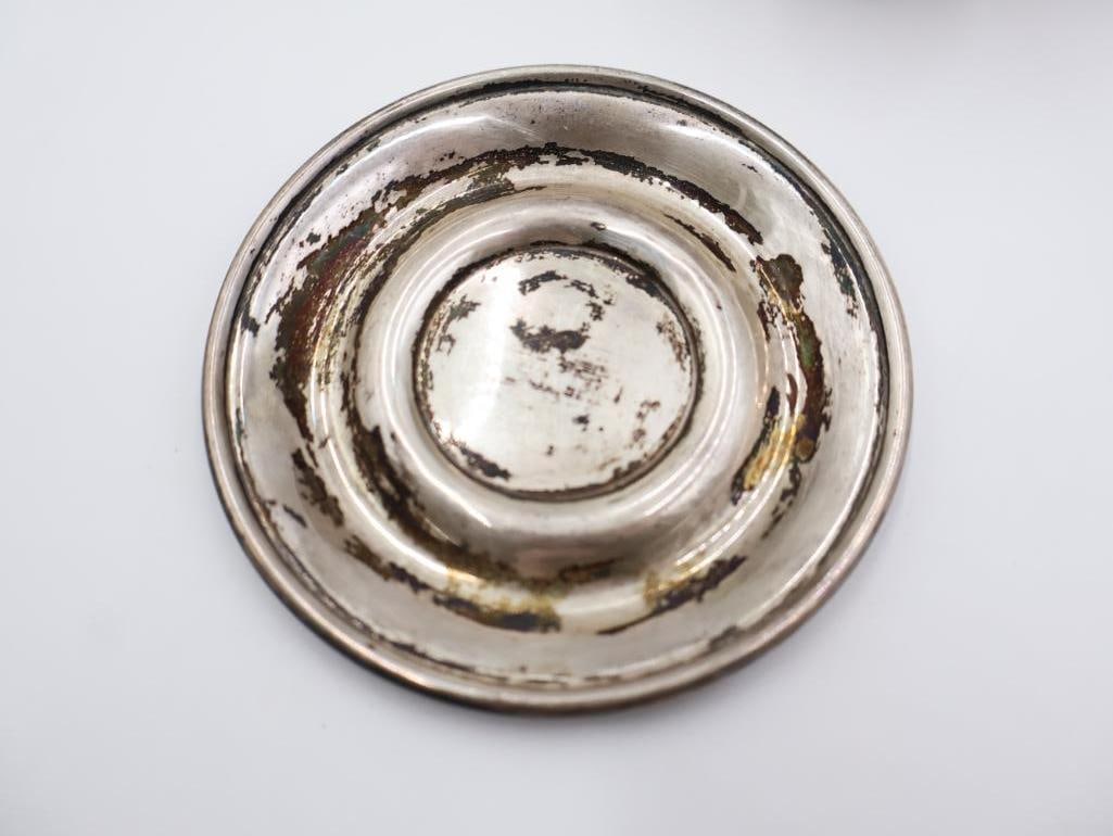 Antique Sterling Silver items includes a small cup with a saucer, a button hook, and a shoehorn - 6