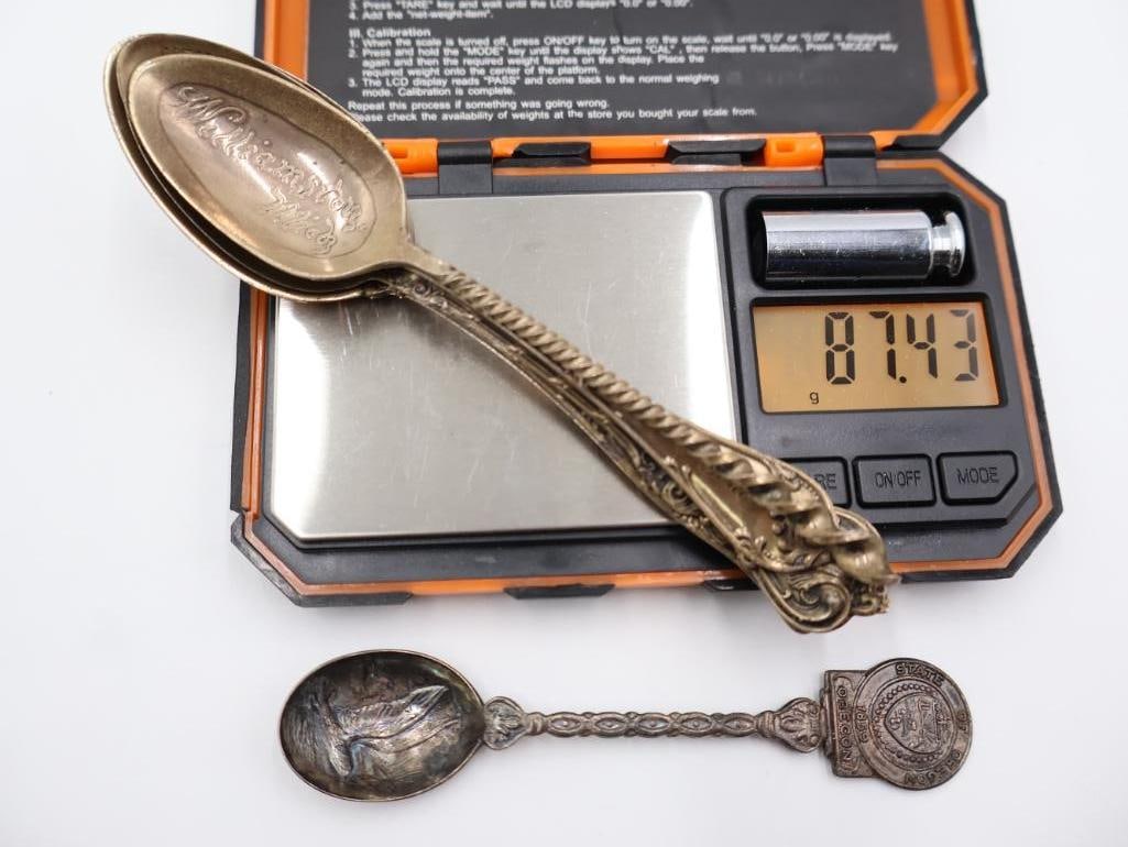 Four Antique Sterling Silver Spoons and one collectors spoon - 7