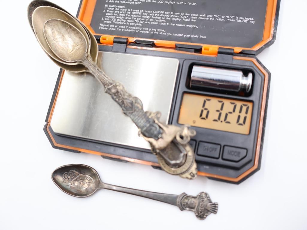 Four Antique Sterling Silver Spoons and one collectors spoon - 16