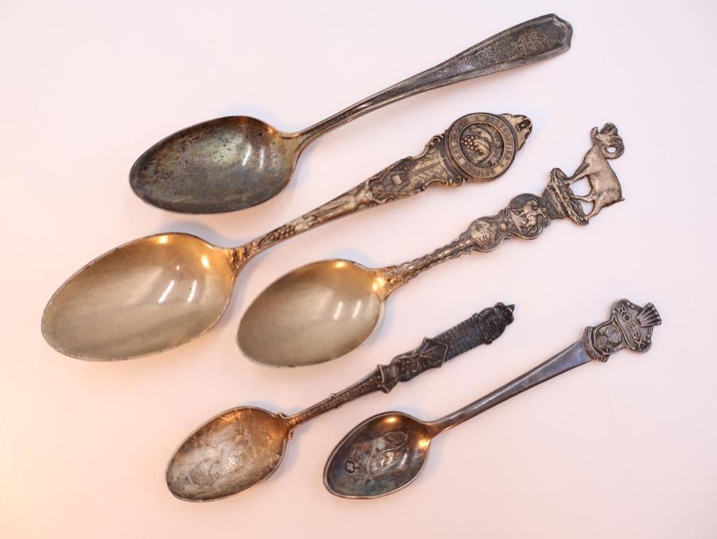 Four Antique Sterling Silver Spoons and one collectors spoon (1 of 16)