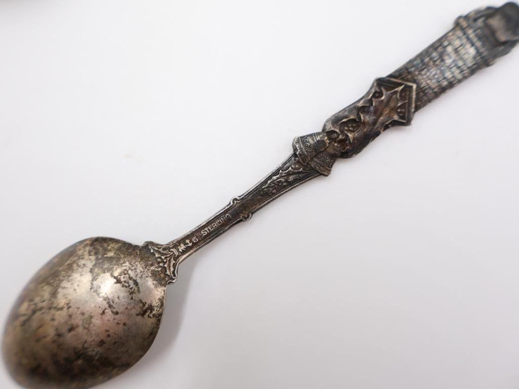 Four Antique Sterling Silver Spoons and one collectors spoon - 8